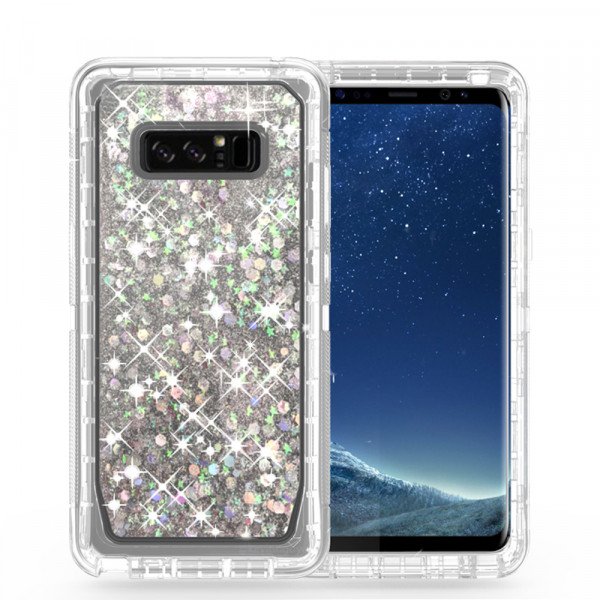 Wholesale Galaxy Note 8 Star Dust Liquid Clear Armor Defender Case (Silver)